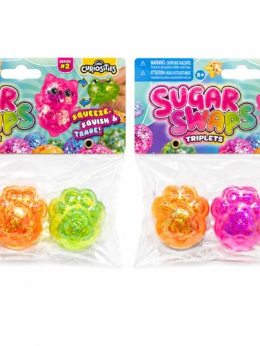 ORB CURIOSITIES 2 PACK SUGAR SWAPS TRIPLETS PAWS SQUISHY SQUEEZE TOY NEW